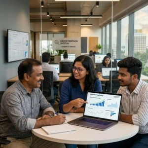 Digital marketing consultation with Chennai business owner discussing growth strategy